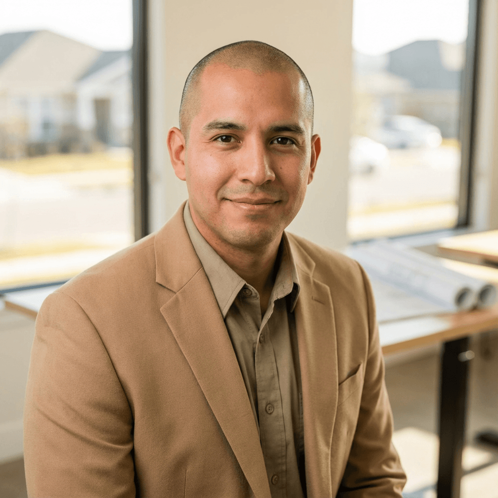 Male property manager standing in a casual office setting