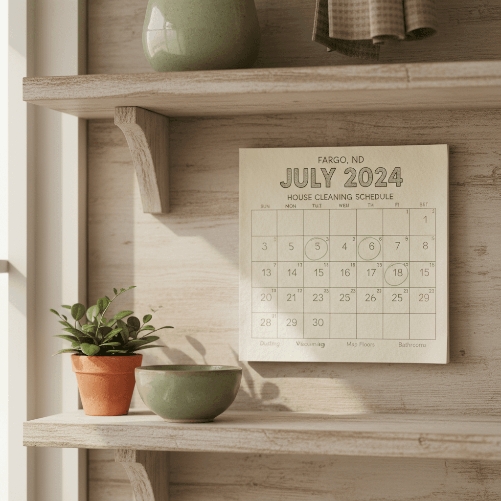 Paper wall calendar with circled dates beside a small potted plant