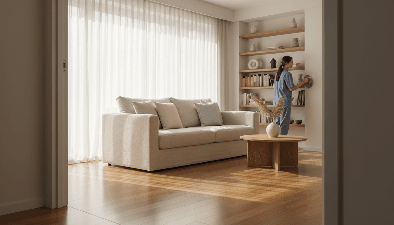 Spotless modern living room after a professional cleaning